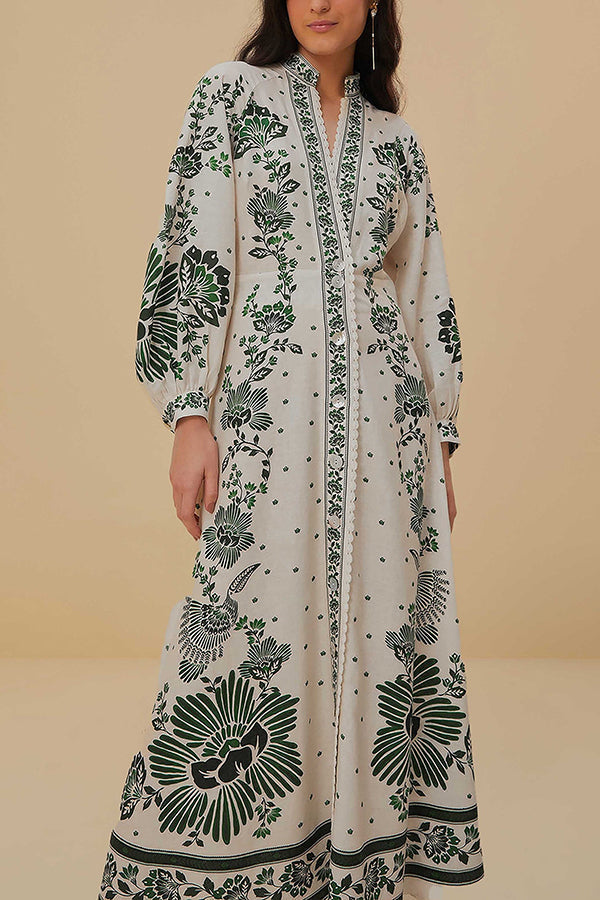 Helena – Bedrucktes Besticktes Maxikleid Grün 4