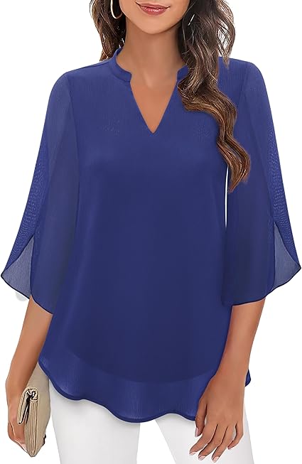 Helene – Ausgestellte Chiffonbluse Blau