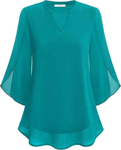 Helene – Ausgestellte Chiffonbluse Blau Grün 1