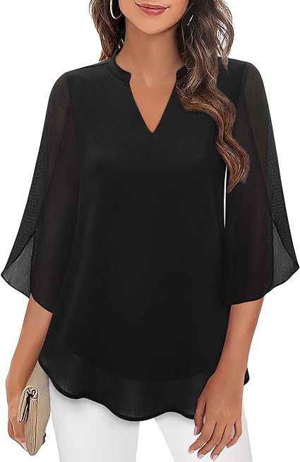 Helene – Ausgestellte Chiffonbluse Schwarz