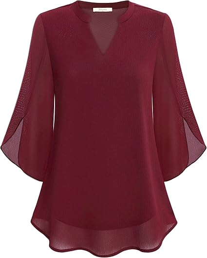 Helene – Ausgestellte Chiffonbluse Weinrot 1