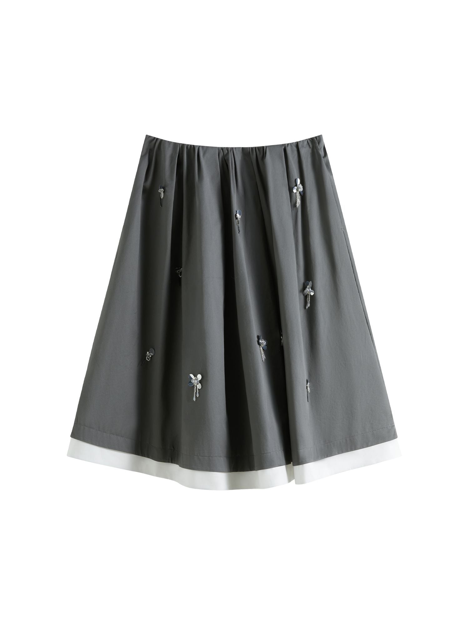 Herlinde – Ausgestellter Damen-Midirock mit Perlenstickerei Grau