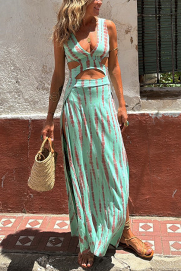 Hermina – Maxikleid mit Cut-Outs und Knöpfen Grün
