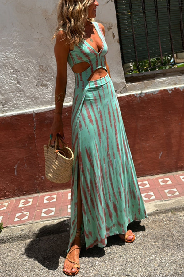 Hermina – Maxikleid mit Cut-Outs und Knöpfen Grün 1