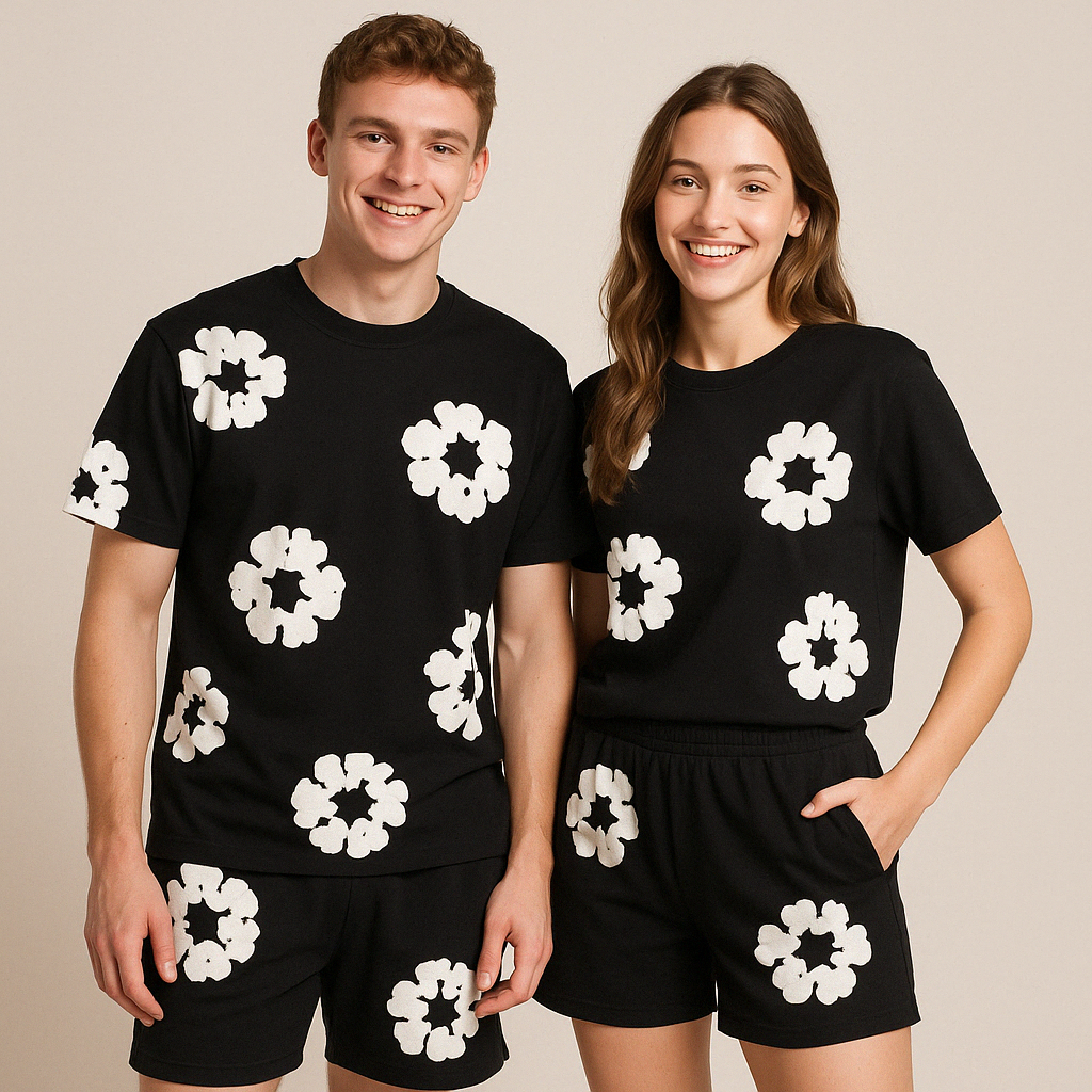 Hildegard – Unisex T-Shirt & Shorts Set aus Baumwolle Schwarz