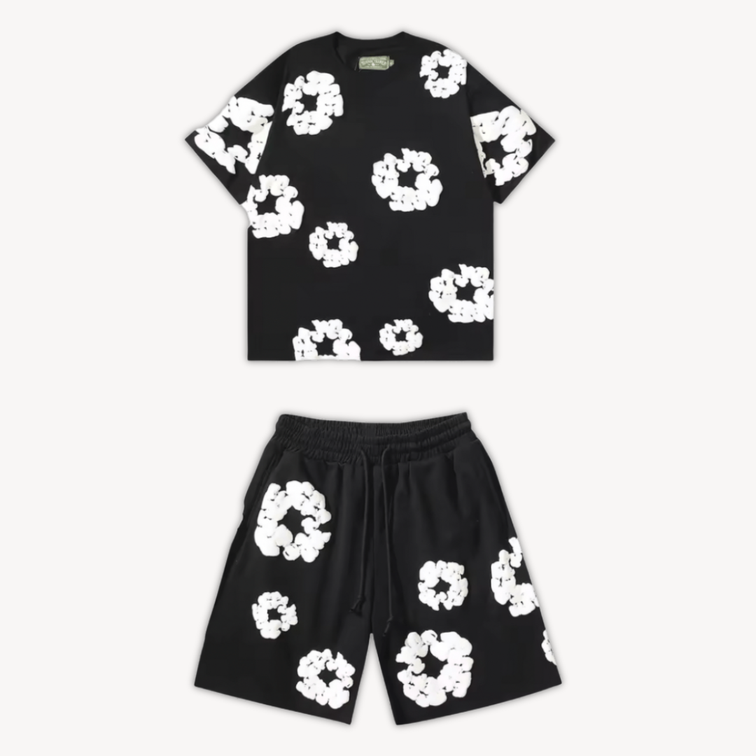 Hildegard – Unisex T-Shirt & Shorts Set aus Baumwolle Schwarz