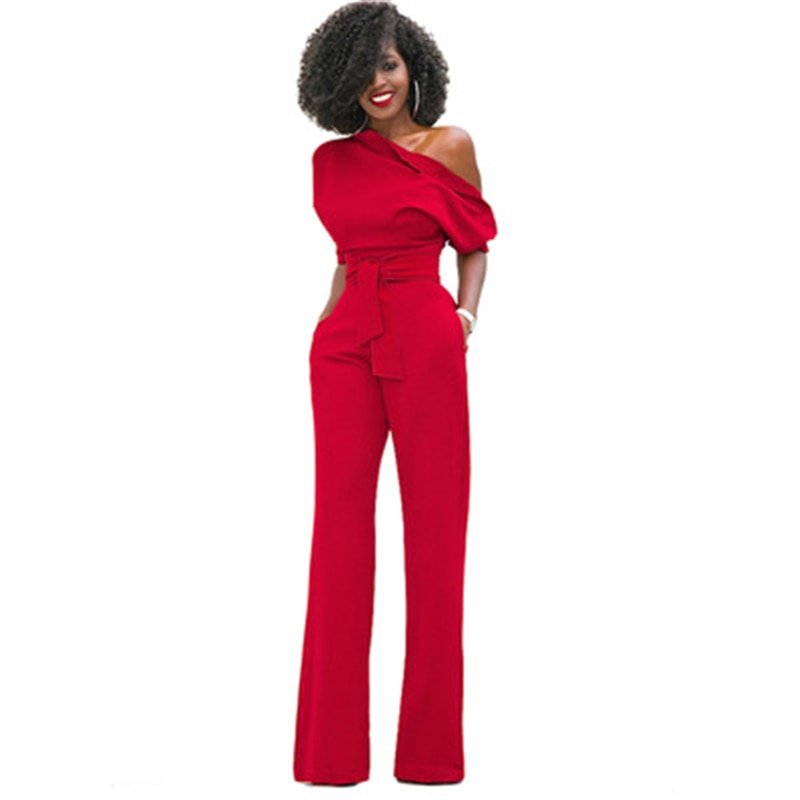 Holley- Effen Bodycon Damen Jumpsuit Rot