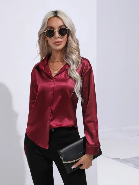 Erla – Elegantes Damen Satin Hemd mit Knopfleiste