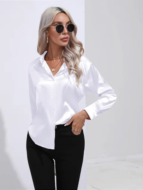 Erla – Elegantes Damen Satin Hemd mit Knopfleiste