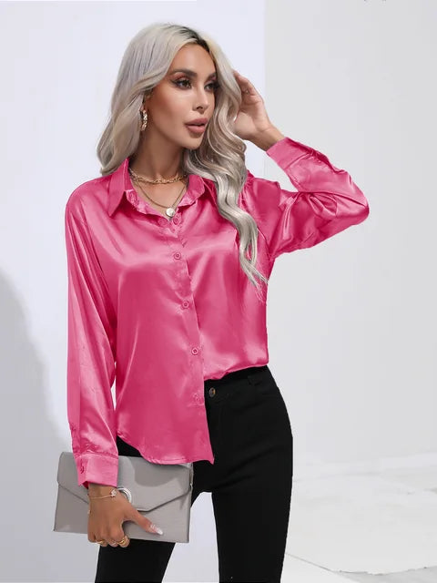 Erla – Elegantes Damen Satin Hemd mit Knopfleiste