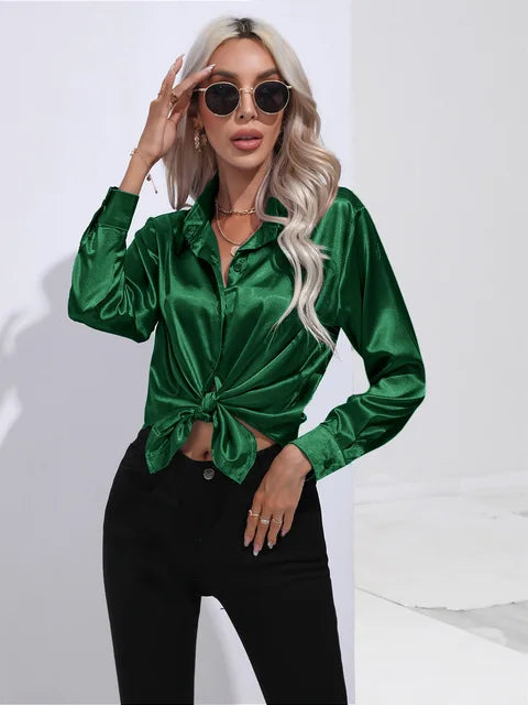 Erla – Elegantes Damen Satin Hemd mit Knopfleiste
