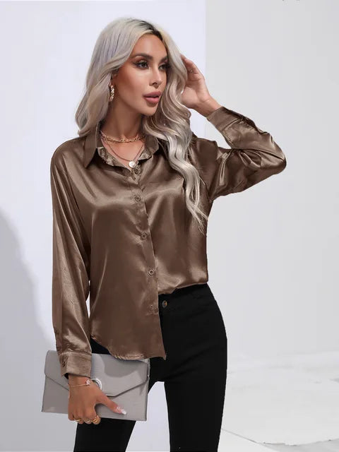 Erla – Elegantes Damen Satin Hemd mit Knopfleiste