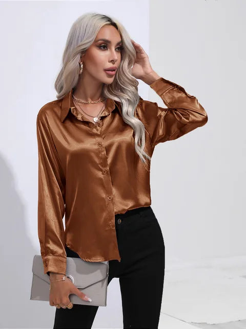 Erla – Elegantes Damen Satin Hemd mit Knopfleiste