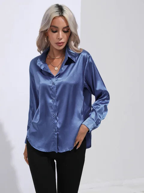 Erla – Elegantes Damen Satin Hemd mit Knopfleiste