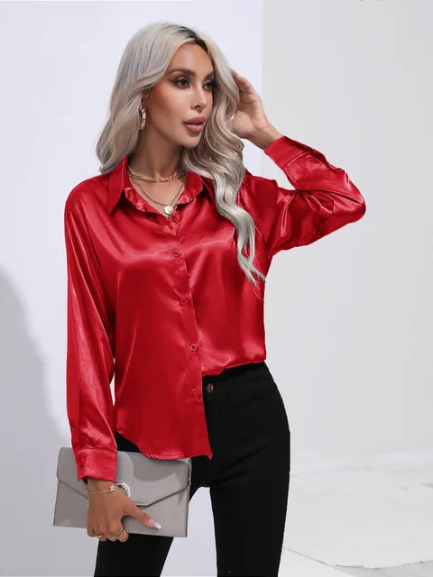 Erla – Elegantes Damen Satin Hemd mit Knopfleiste