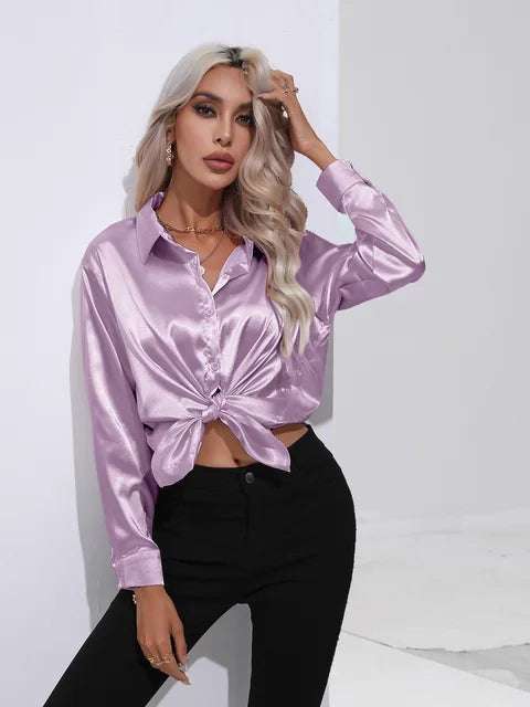 Erla – Elegantes Damen Satin Hemd mit Knopfleiste