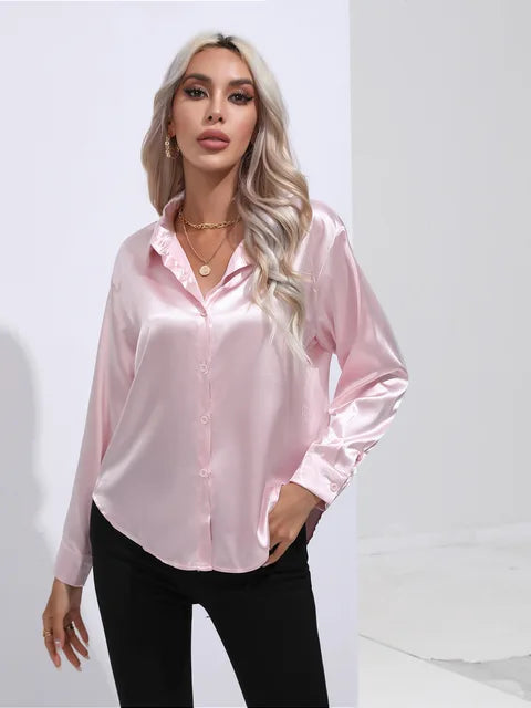 Erla – Elegantes Damen Satin Hemd mit Knopfleiste