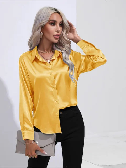 Erla – Elegantes Damen Satin Hemd mit Knopfleiste
