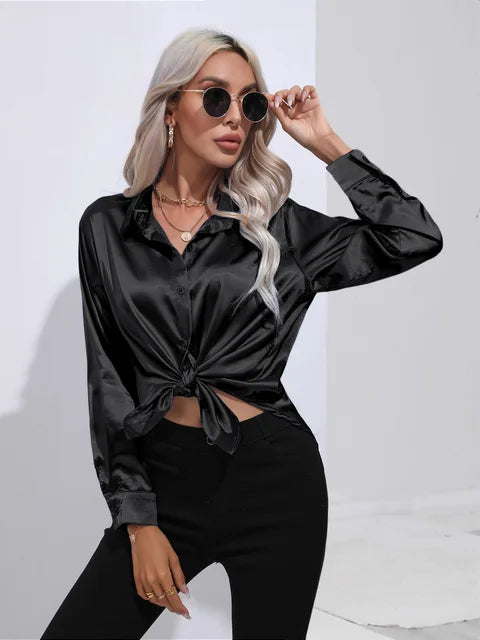 Erla – Elegantes Damen Satin Hemd mit Knopfleiste