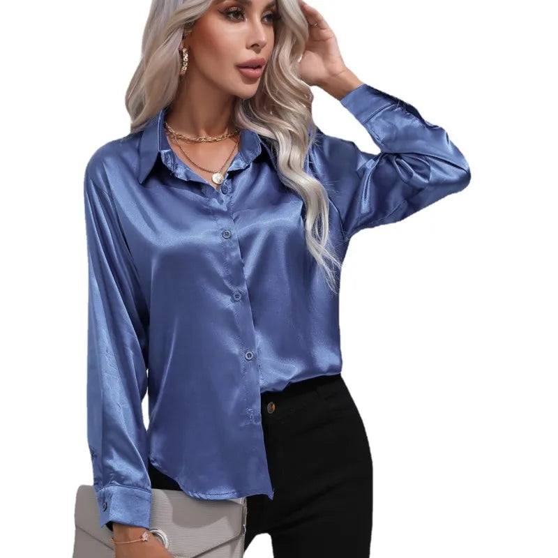 Erla – Elegantes Damen Satin Hemd mit Knopfleiste