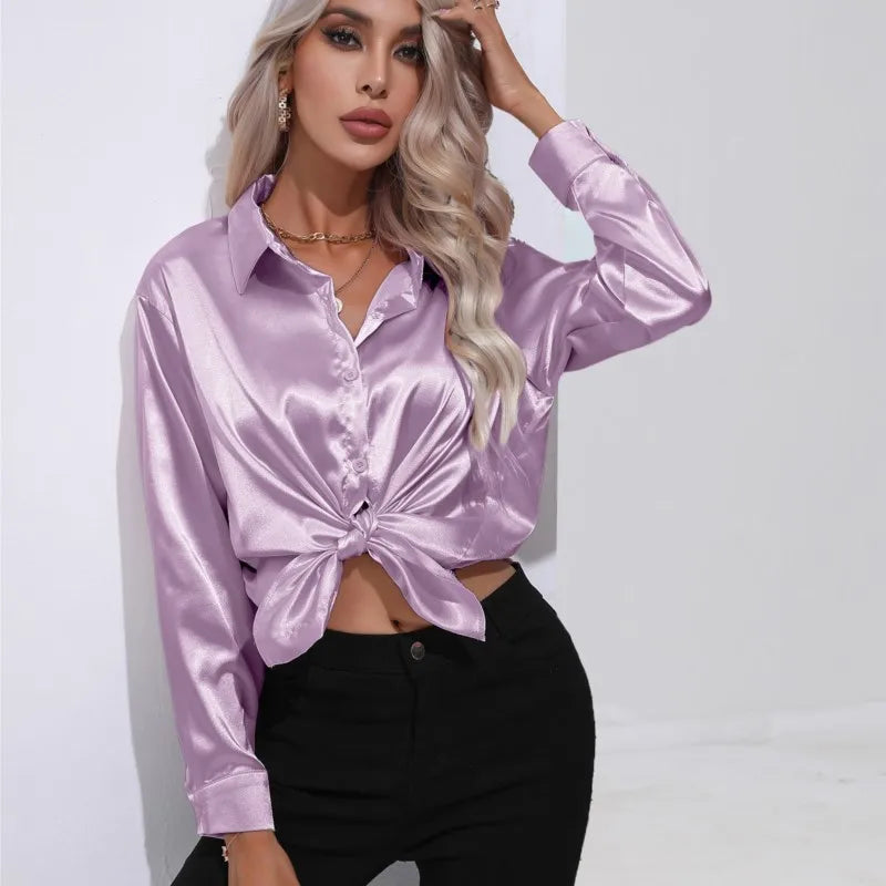 Erla – Elegantes Damen Satin Hemd mit Knopfleiste