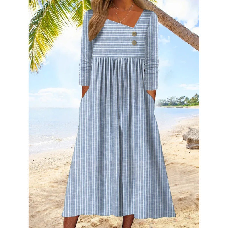 Huldra – Asymmetrisches Midikleid mit Knöpfen Blau