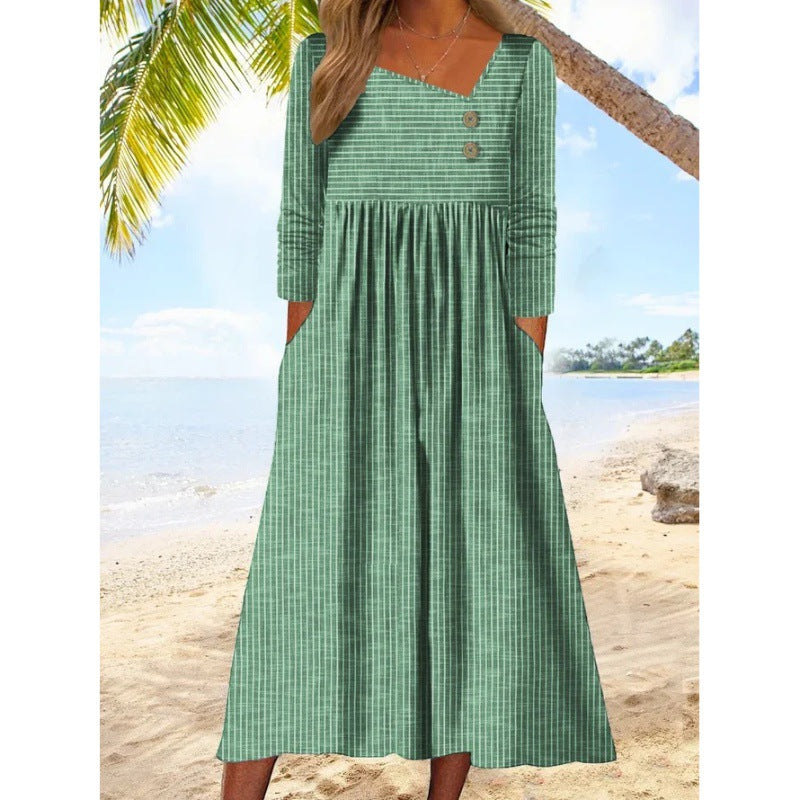 Huldra – Asymmetrisches Midikleid mit Knöpfen Grun