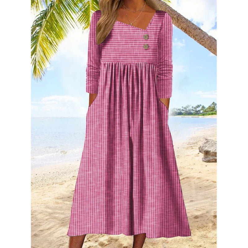 Huldra – Asymmetrisches Midikleid mit Knöpfen Rosa