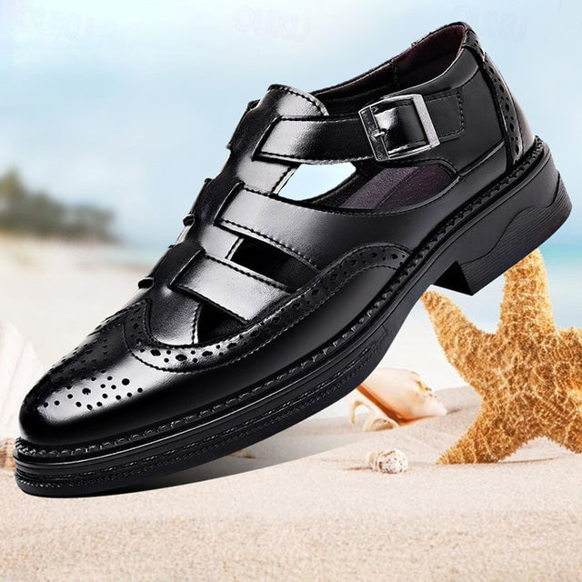 Huldrych - Lässige Sommersandalen aus Leder für Männer Schwarz