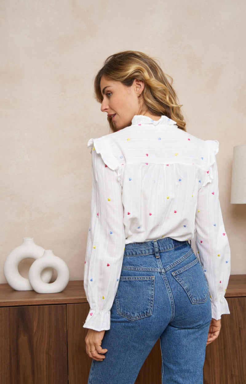 Bluse mit Bunten gesticktzen Herzen