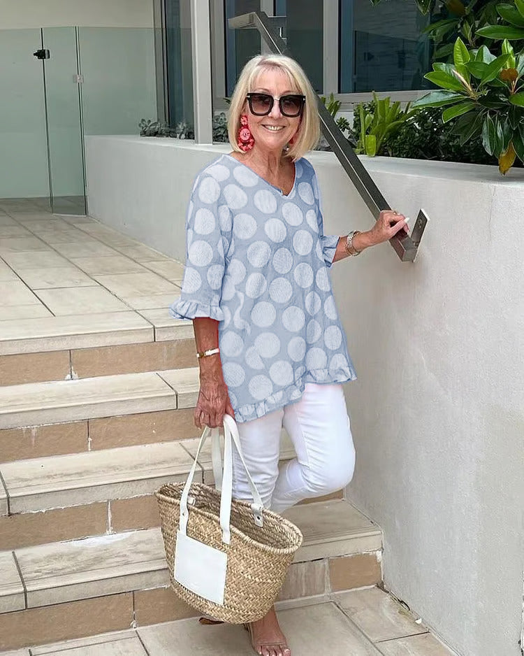 Idunna - Klassische Vintage-Bluse Himmelblau  2