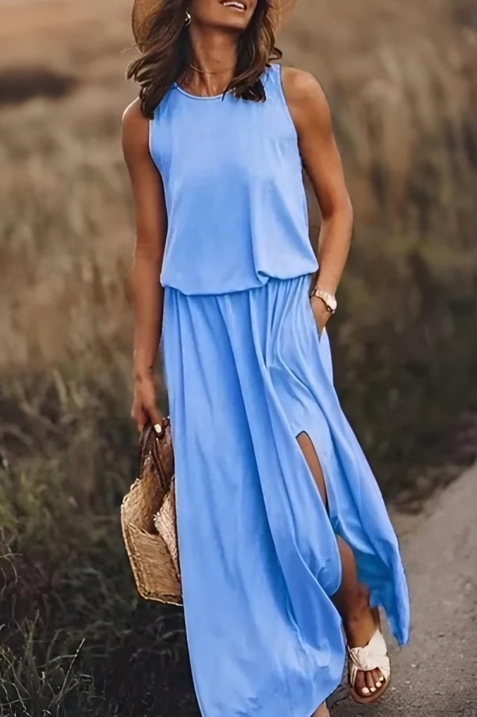 Ignacia- Kleid Rundhalsausschnitt Hellblau