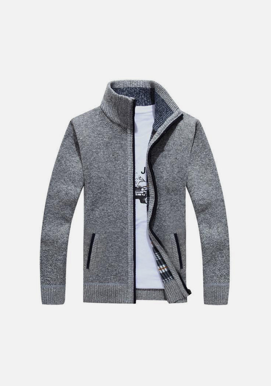 Iker- Extra Dicke Herren-Strickjacke mit Fleecefutter Hellgrau