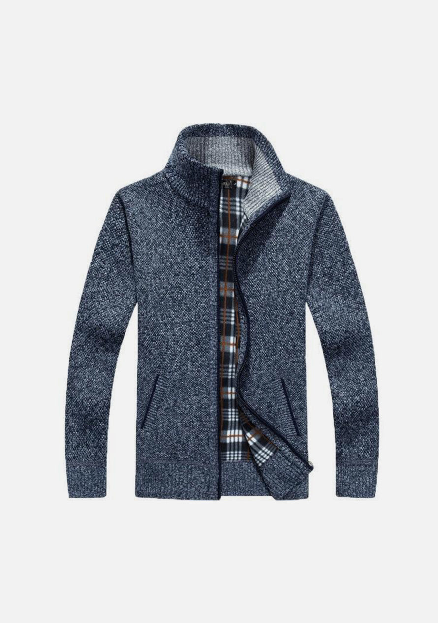 Iker- Extra Dicke Herren-Strickjacke mit Fleecefutter Marineblau