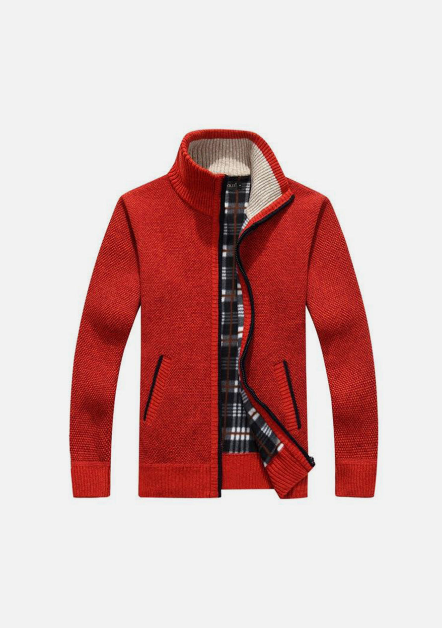 Iker- Extra Dicke Herren-Strickjacke mit Fleecefutter Rot