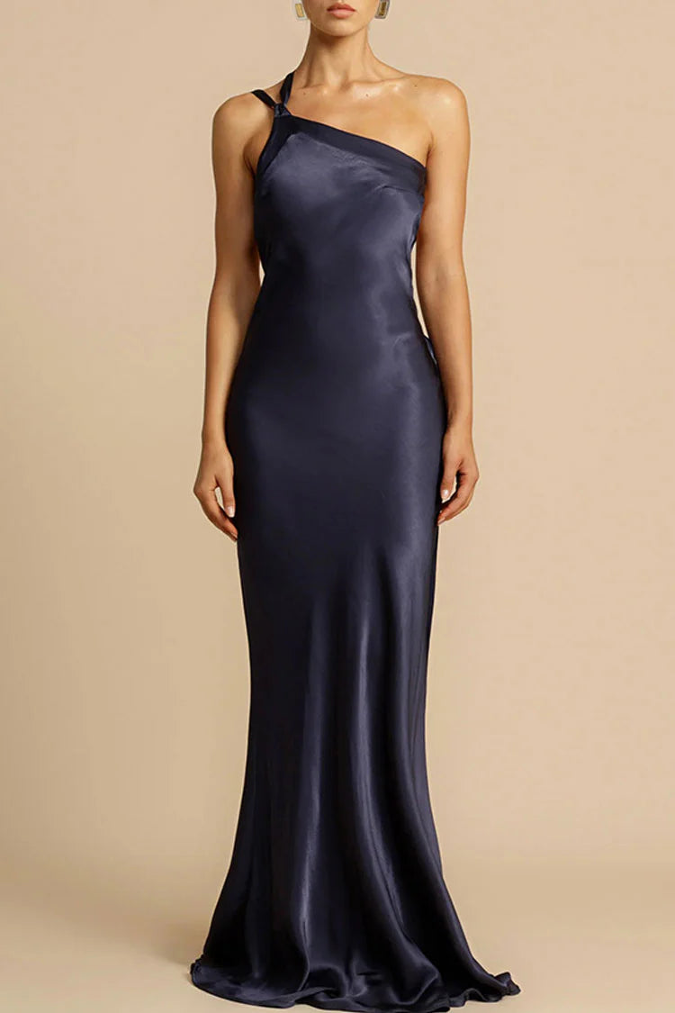 Ilse – Elegantes Satin-Abendkleid mit One-Shoulder-Design Marine