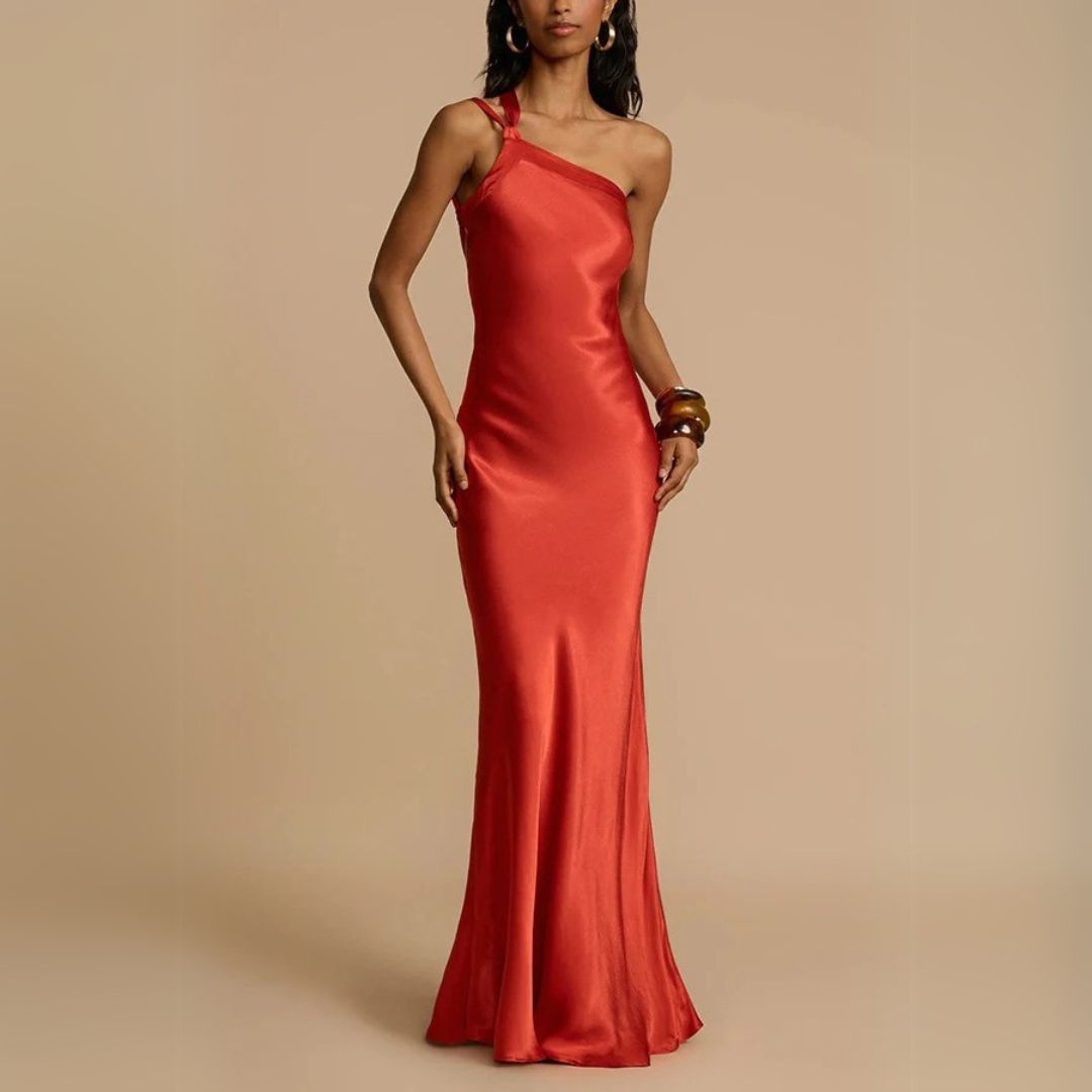 Ilse – Elegantes Satin-Abendkleid mit One-Shoulder-Design Rot