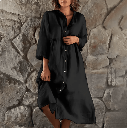 Ines-Sommerkleid mit Knopfleiste Schwarz