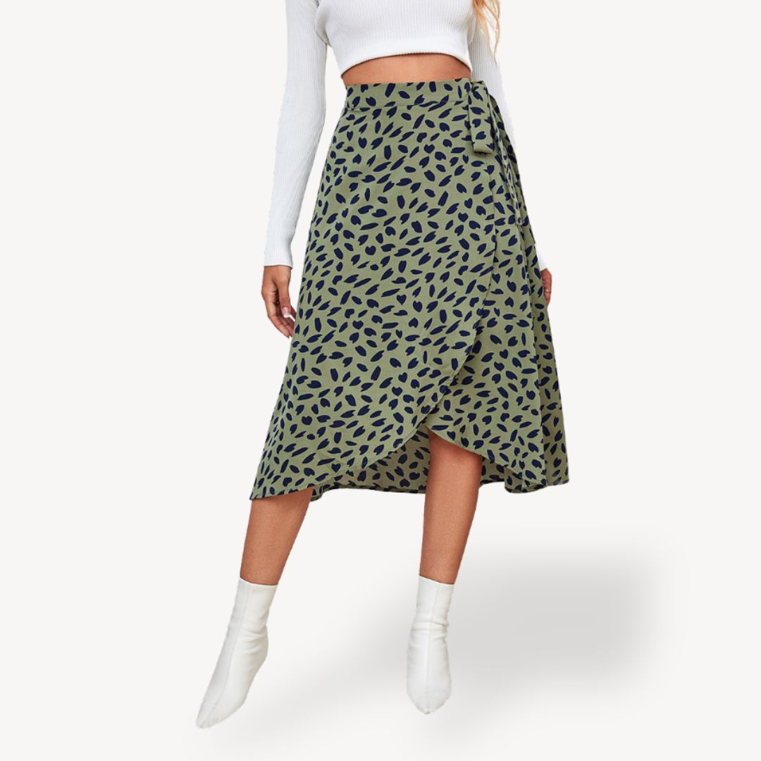 Inessa – Bedruckter Chiffon-Wickelrock in Midilänge Grun