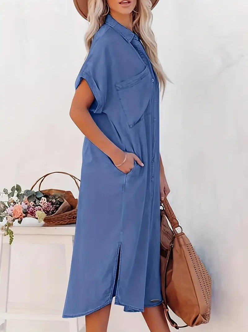 Ingeborg- Denim Kleid Fledermausärmel Blau 1