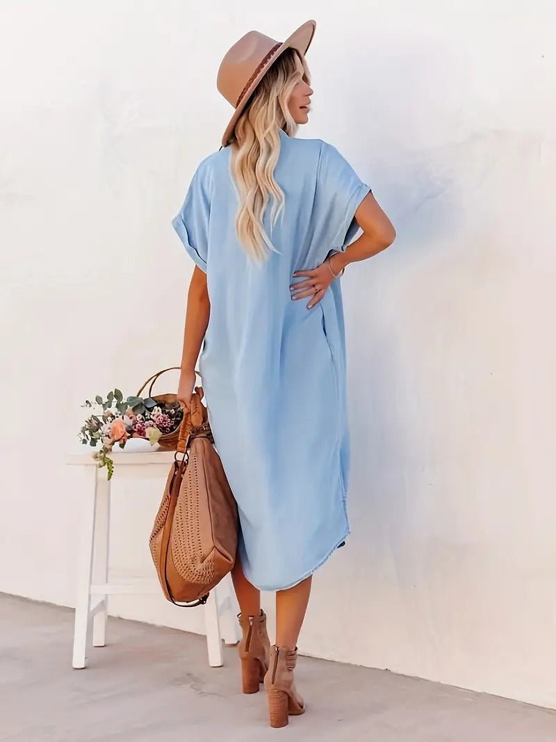 Ingeborg- Denim Kleid Fledermausärmel Hellblau 1