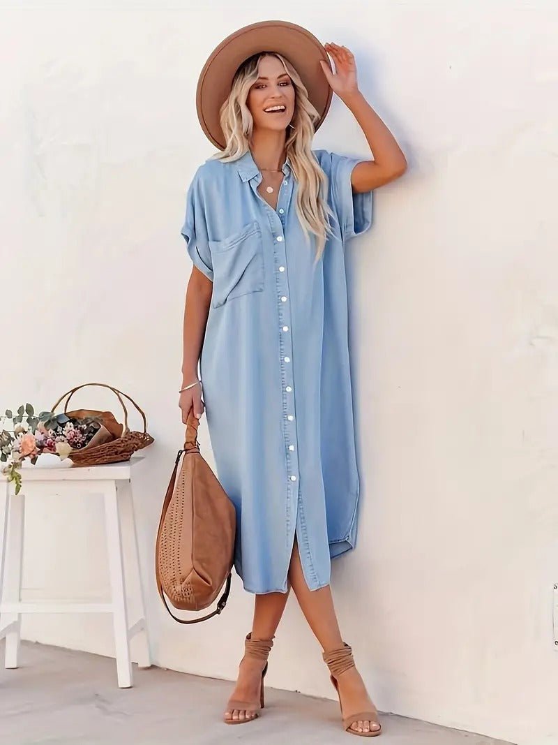 Ingeborg- Denim Kleid Fledermausärmel Hellblau 2