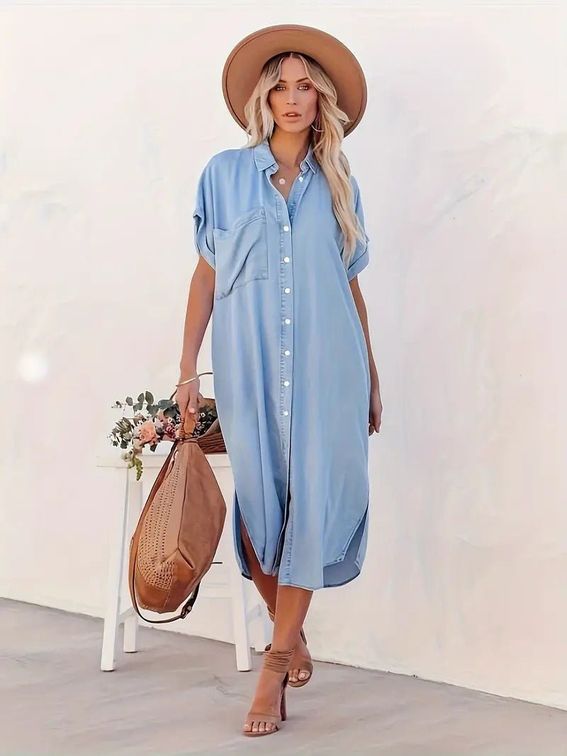 Ingeborg- Denim Kleid Fledermausärmel Hellblau 3