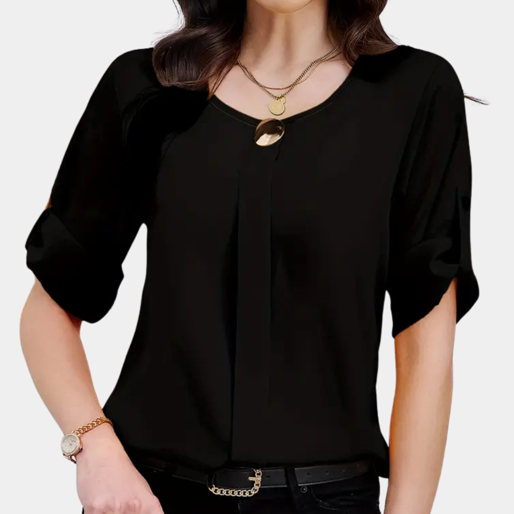 Iona- Luftige schwarze Faltenbluse für Damen schwarz