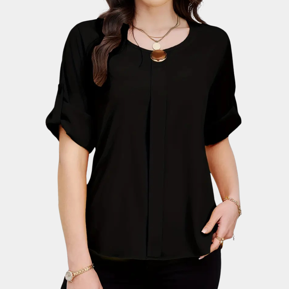 Iona- Luftige schwarze Faltenbluse für Damen schwarz 2