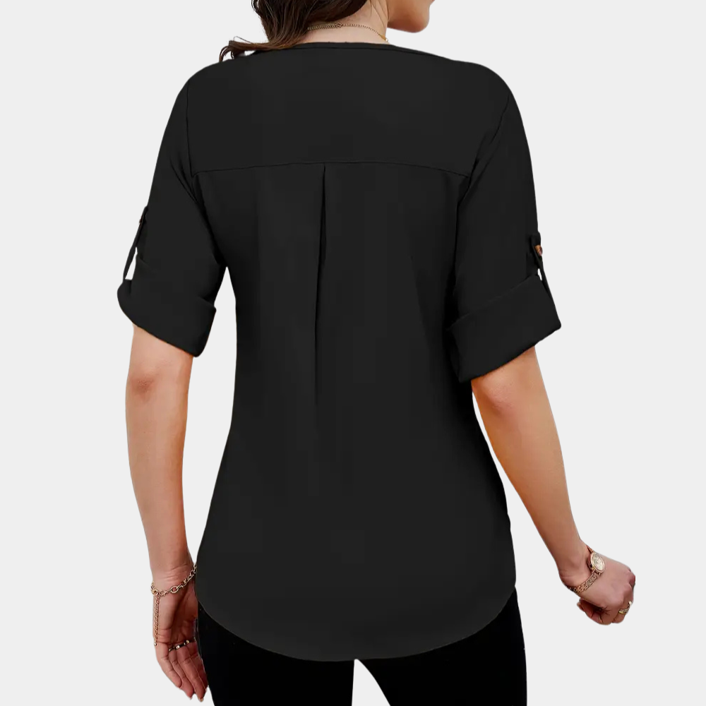 Iona- Luftige schwarze Faltenbluse für Damen schwarz 3