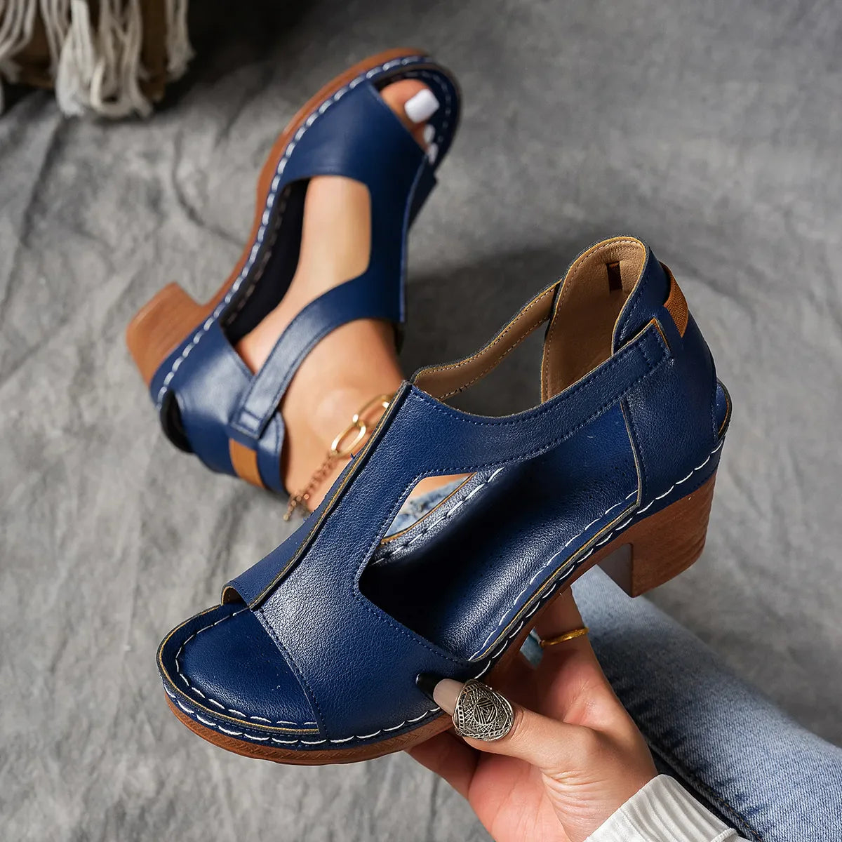 Ivanka – Orthopädische Damen-Sandalen mit Blockabsatz Blau