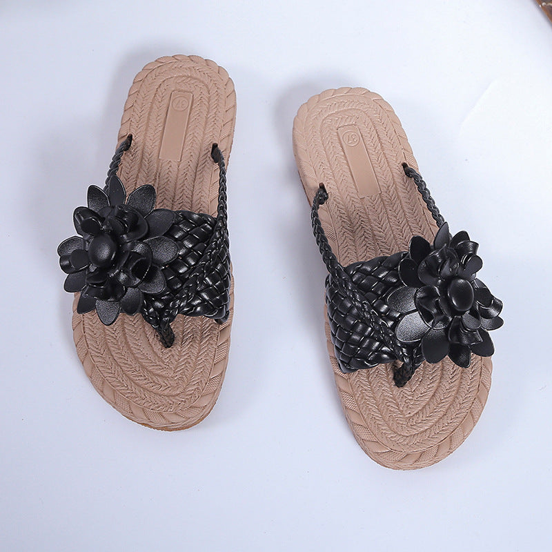 Iwona – Orthopädische Damen-Sandalen mit Blumenriemen Schwarz 2