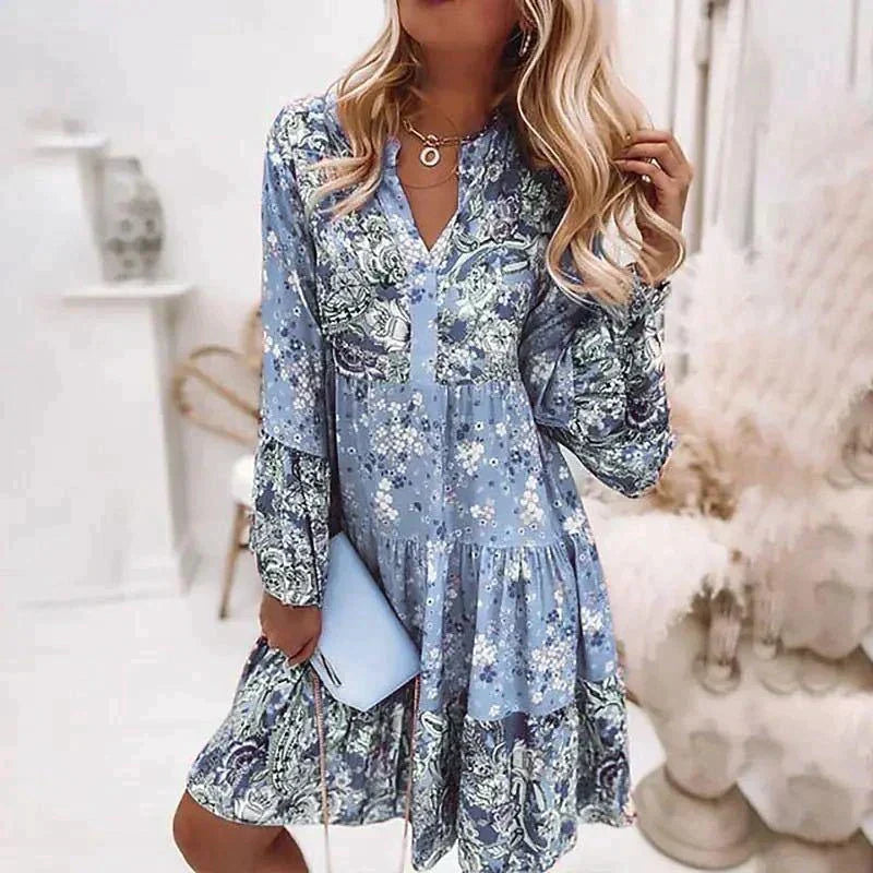 Janette – Florales Sommerkleid für Damen mit strahlendem Print Hellblau