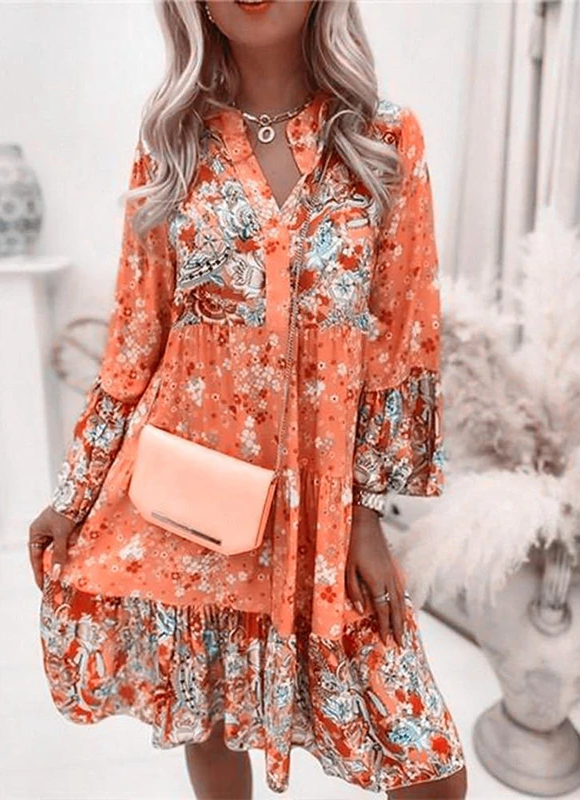 Janette – Florales Sommerkleid für Damen mit strahlendem Print Orange